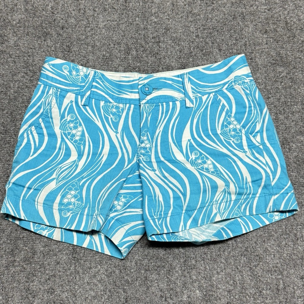 LILLY PULITZER Shorts 000 Blue White Resort Joe Fish 5" Preppy Tropical Beach